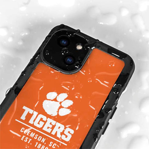 Clemson University Tigers Est 1889 Orange iPhone 15 Plus Waterproof Case